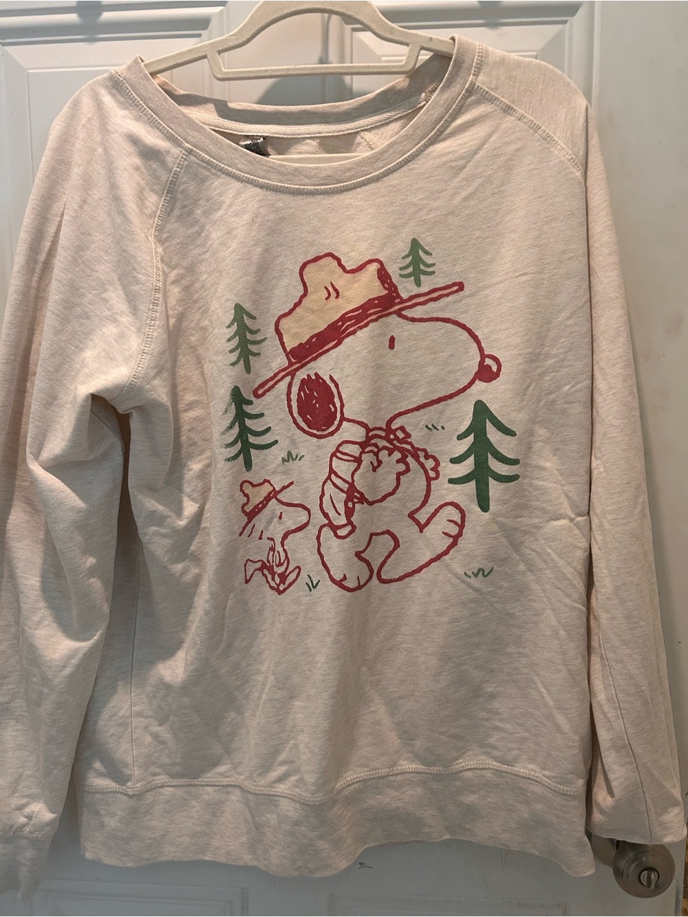 Snoopy Forest Graphic Pullover - Cream with Red & Green